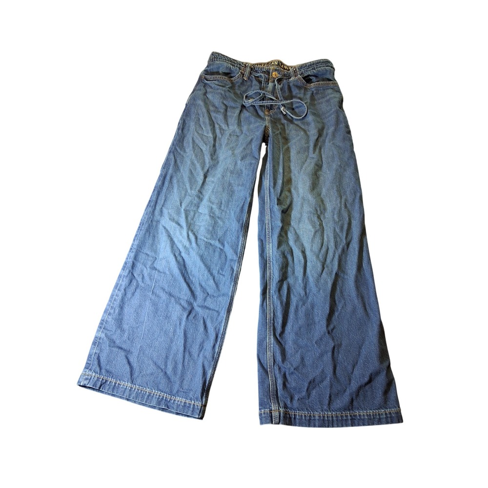 American Eagle Low Rise Ultra Wide Leg Strigid Jeans Blue Size 0 Short Denim